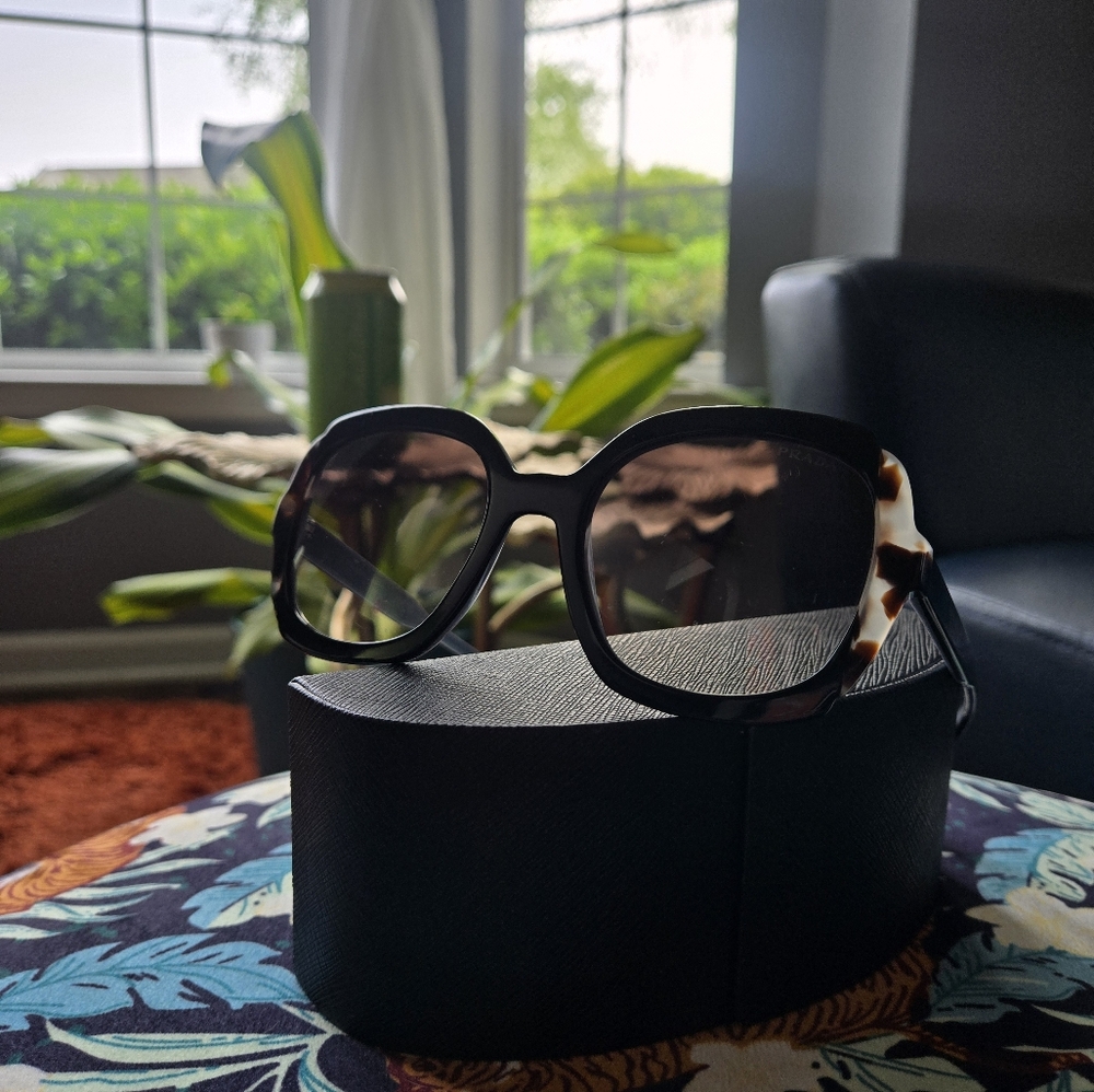 Prada Black/Tortoise Sunglasses With Sky Blue Interior Accent